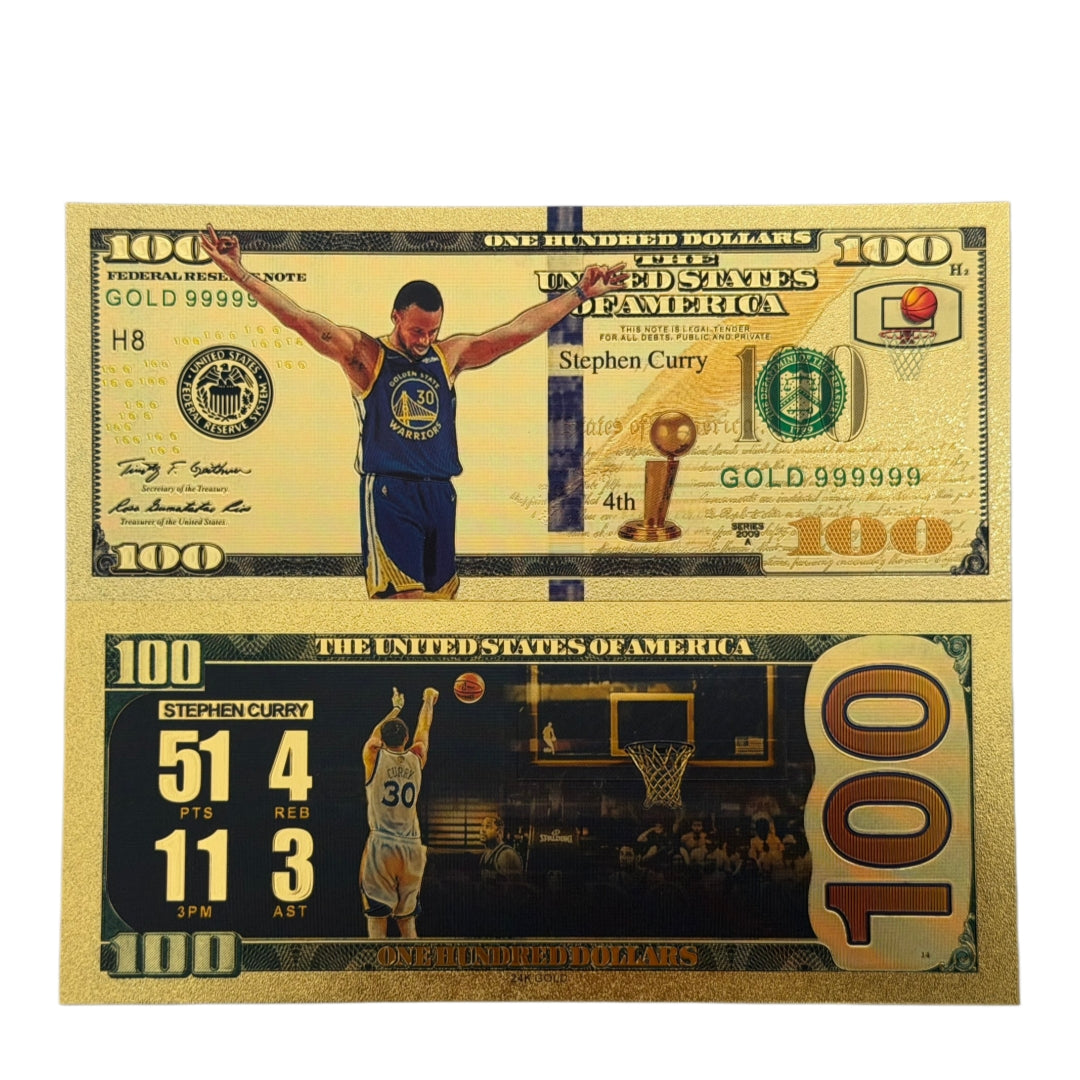 10 Sets Wholesale - Steph Curry 24K Gold Foil Banknotes (4 per set) 40 Total