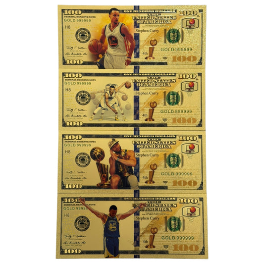10 Sets Wholesale - Steph Curry 24K Gold Foil Banknotes (4 per set) 40 Total