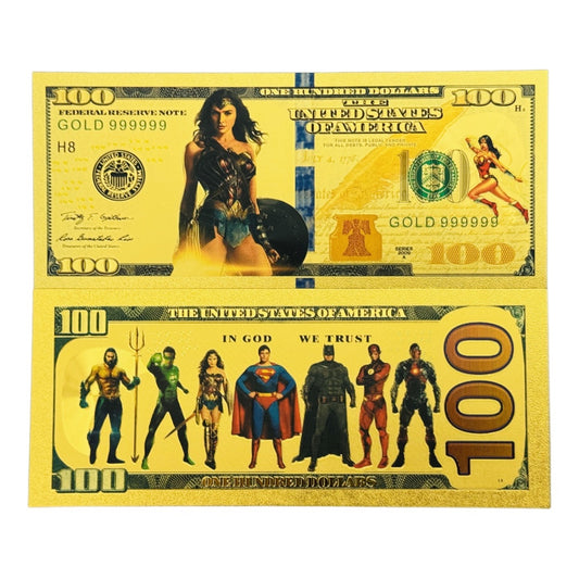 DC Justice League Wonder Woman Gold Foil $100 Novelty Bill (10 Pack)