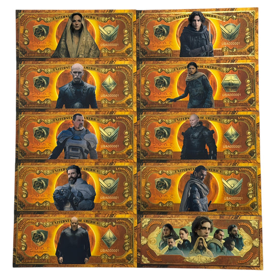 Dune Movie Characters Gold Foil Novelty Bills — 9-Piece Set