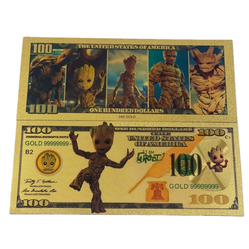 Groot & Baby Groot 24K Gold Foil Banknote – 10 Pc Lot | Guardians of the Galaxy Collectible Currency