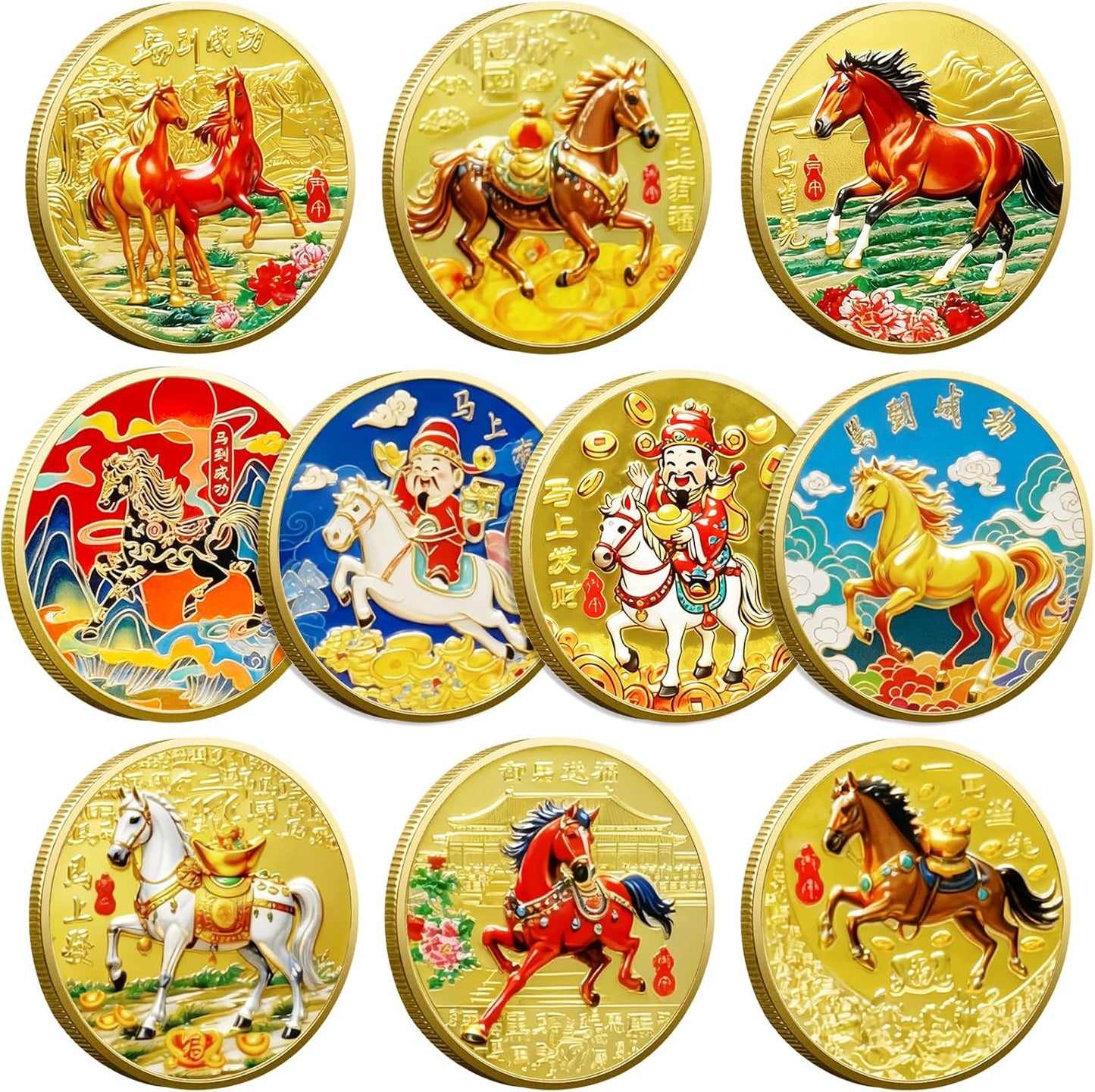 Chinese Zodiac Horse Commemorative Gold Coin Set – 10 Pieces