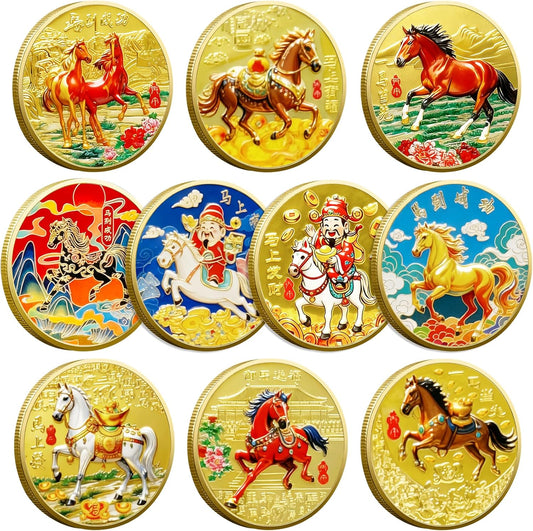 Chinese Zodiac Horse Commemorative Gold Coin Set – 10 Pieces