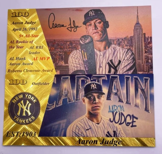 WHOLESALE-100 Pack Aaron Judge New York Yankees 24k Gold Foil Banknotes