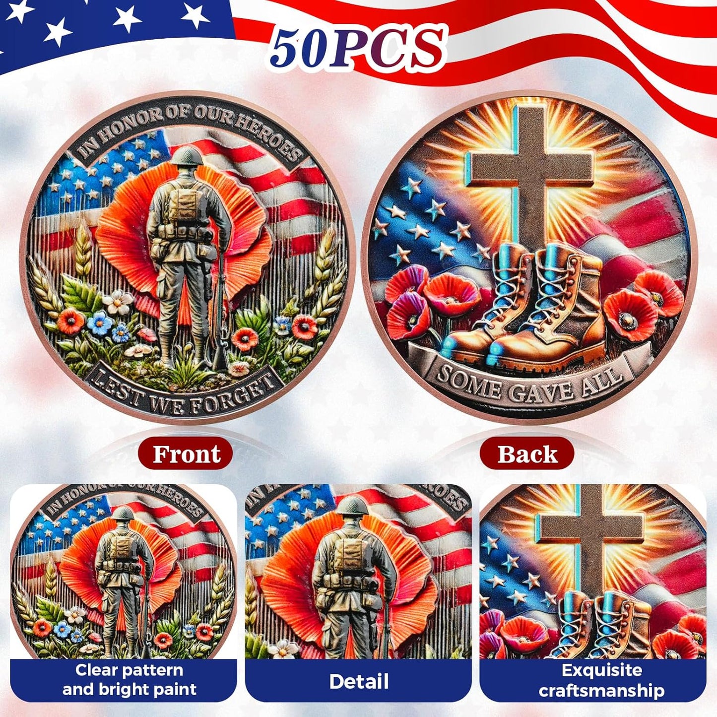 Lest We Forget Challenge Coin – In Honor of Our Heroes (50 Pack)