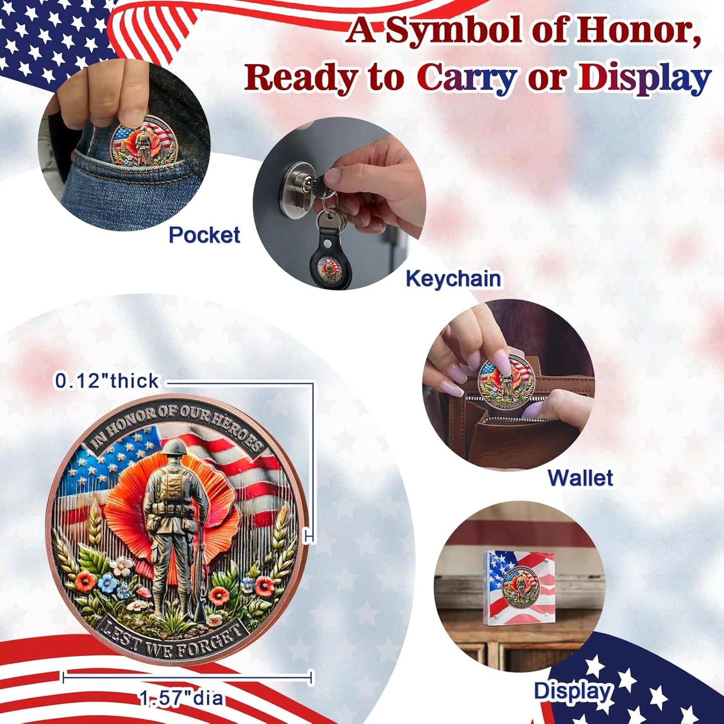 Lest We Forget Challenge Coin – In Honor of Our Heroes (50 Pack)