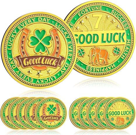 Good Luck Coin – Lucky Every Day Four Leaf Clover Challenge Coin (12 Pack)