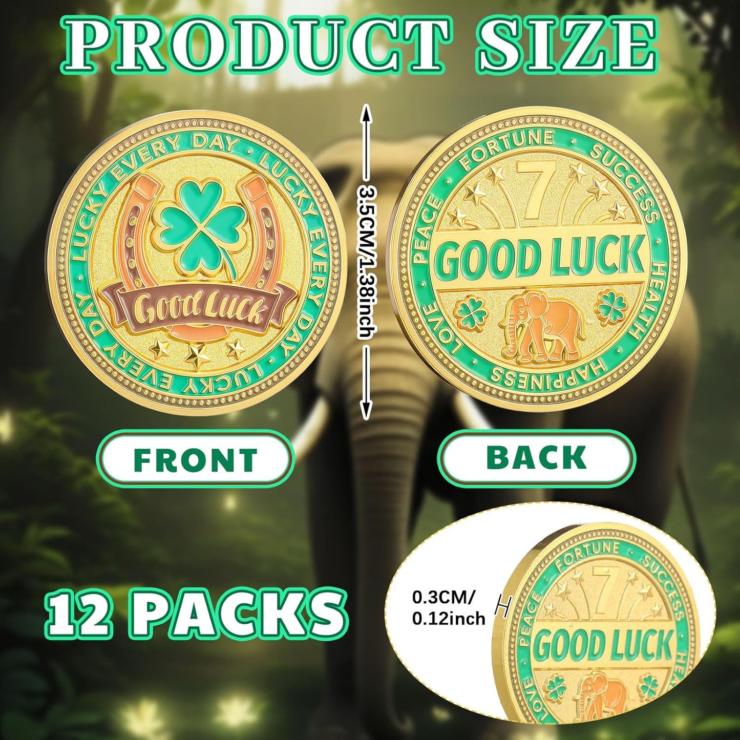 Good Luck Coin – Lucky Every Day Four Leaf Clover Challenge Coin (12 Pack)