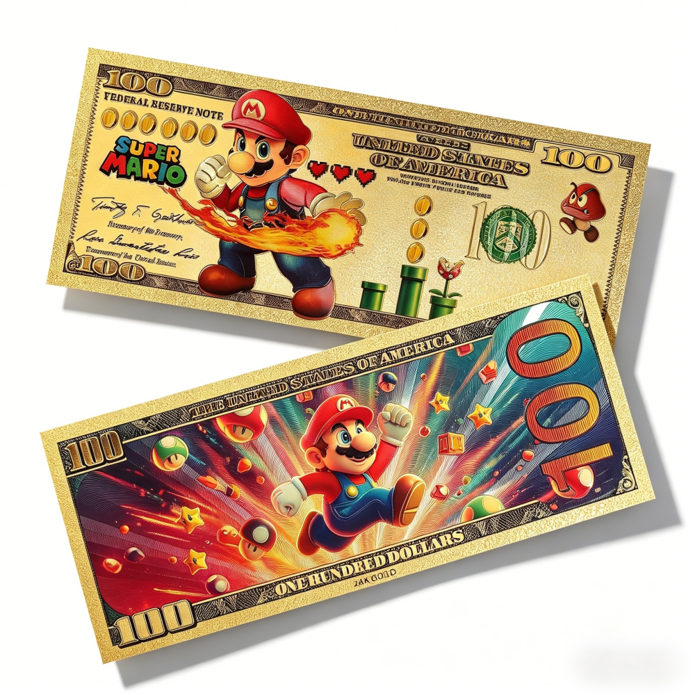 Super Mario 24K Gold Foil Banknote Set — 10 Pack | Collectible Novelty Currency