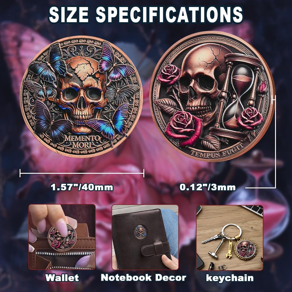 5 PACK 3D Memento Mori Skull & Butterfly Challenge Coin