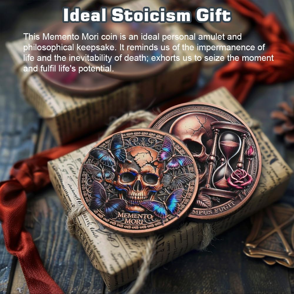 5 PACK 3D Memento Mori Skull & Butterfly Challenge Coin