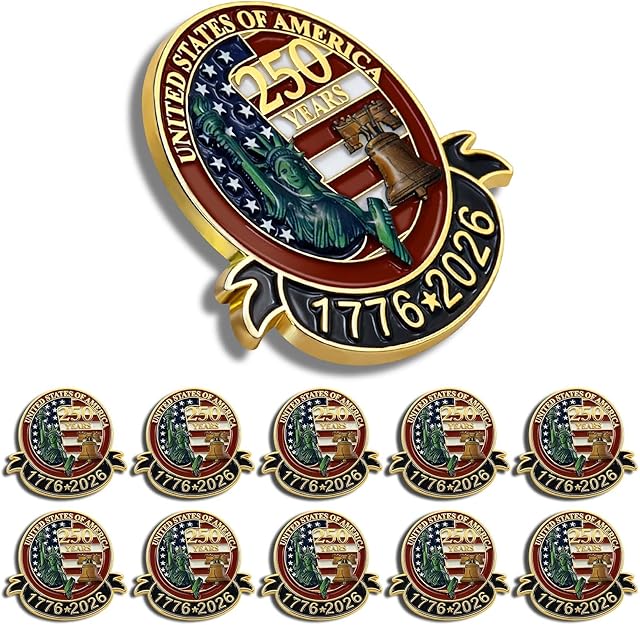USA 250th Anniversary Lapel Pin – United States of America 1776-2026 Enamel Pin (50 Pack)