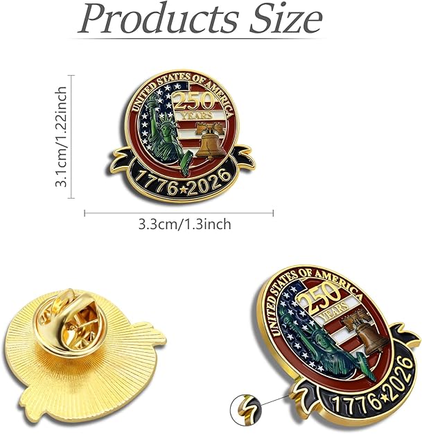 USA 250th Anniversary Lapel Pin – United States of America 1776-2026 Enamel Pin (50 Pack)