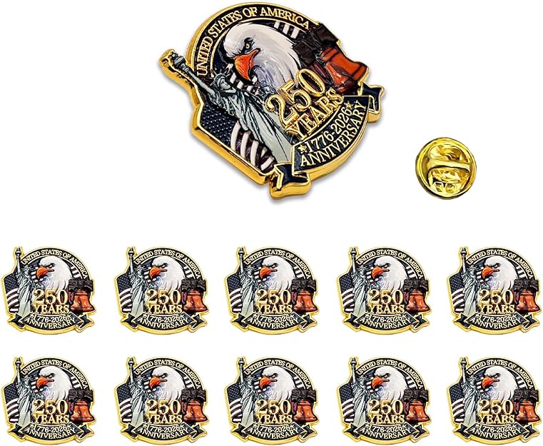 USA 250th Anniversary Bald Eagle Lapel Pin – United States of America 1776-2026 (50 Pack)