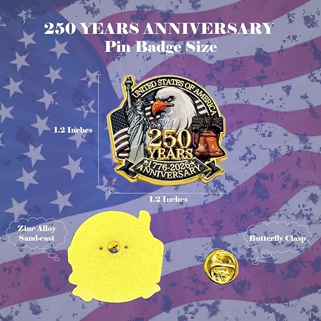 USA 250th Anniversary Bald Eagle Lapel Pin – United States of America 1776-2026 (50 Pack)