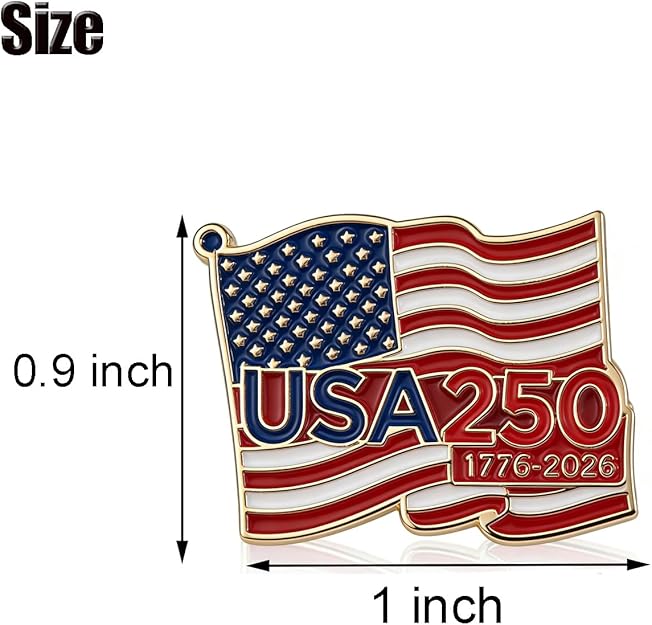USA 250 Waving Flag Lapel Pin – 1776-2026 Anniversary Enamel Pin (24 or 50 Pack)