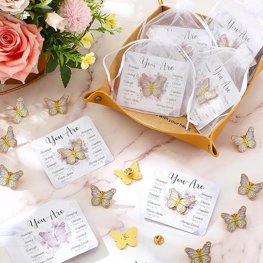 "You Are" Butterfly Bible Verse Lapel Pins — 36 Pack | Bulk Inspirational Christian Pins with Organza Bags