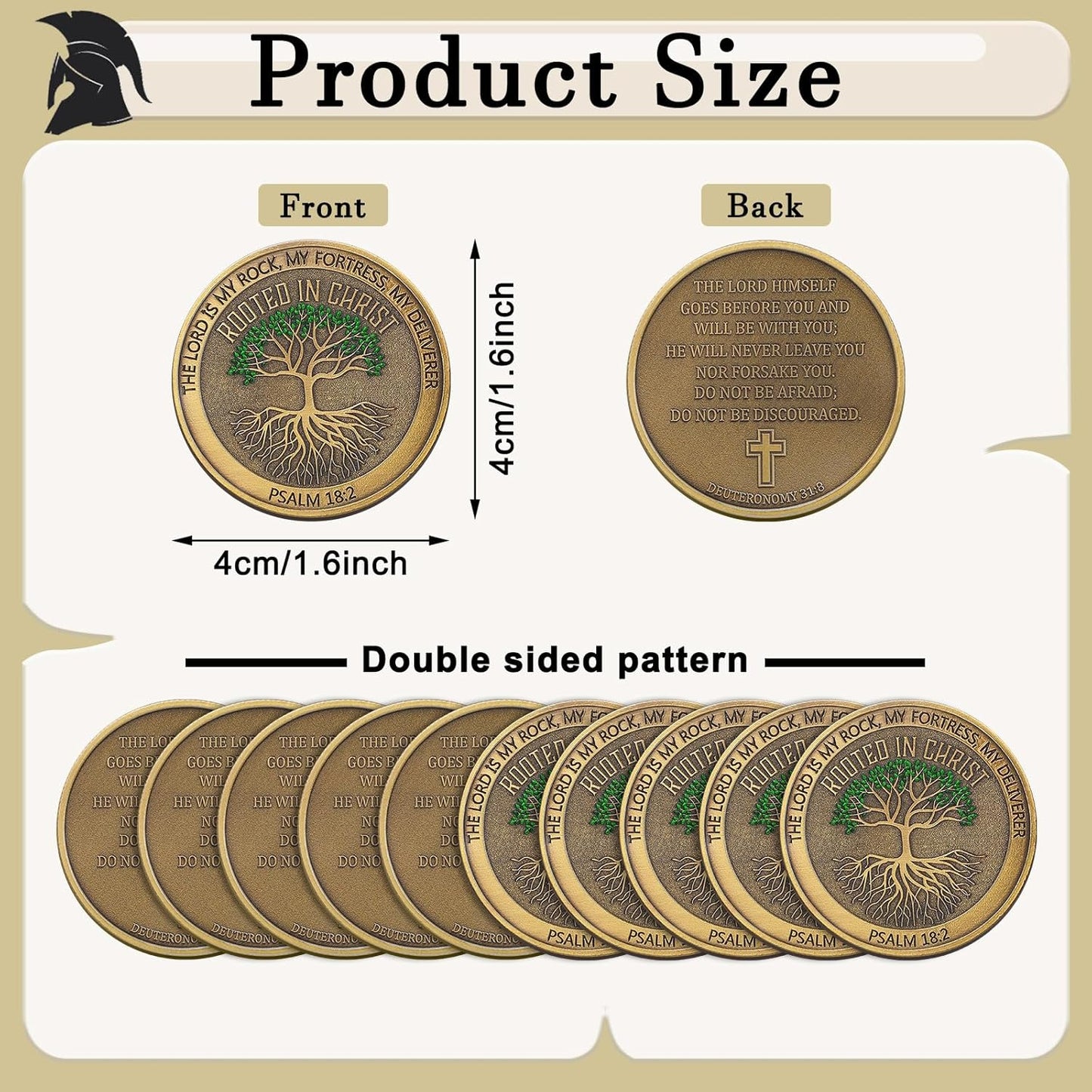 20 PCS Rooted in Christ Christian Challenge Coin — Psalm 18:2 & Deuteronomy 31:8