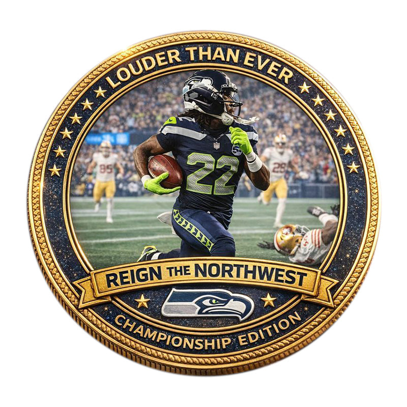 Seattle Seahawks NFC Champions 2025-2026 Challenge Coin – 40mm Gold “Reign the Northwest” Championship Edition