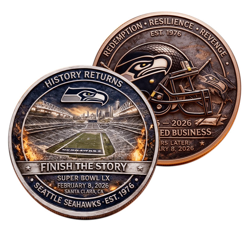 Seattle Seahawks Super Bowl LX Challenge Coin – 40mm “Finish the Story” Antique Bronze Edition