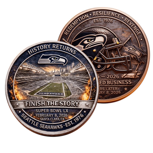 Seattle Seahawks Super Bowl LX Challenge Coin – 40mm “Finish the Story” Antique Bronze Edition