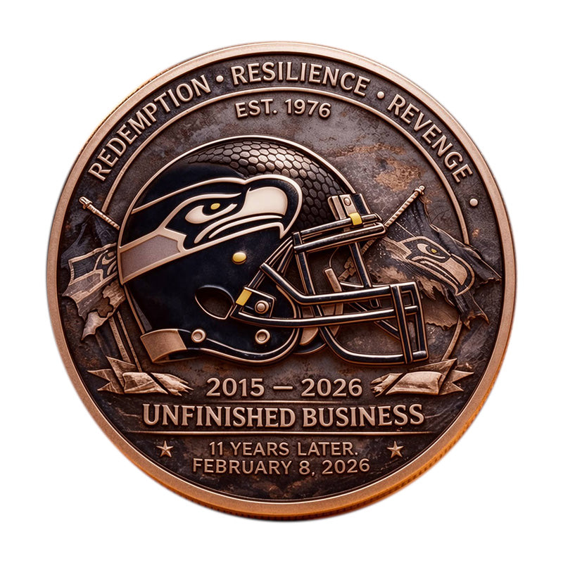 Seattle Seahawks Super Bowl LX Challenge Coin – 40mm “Finish the Story” Antique Bronze Edition