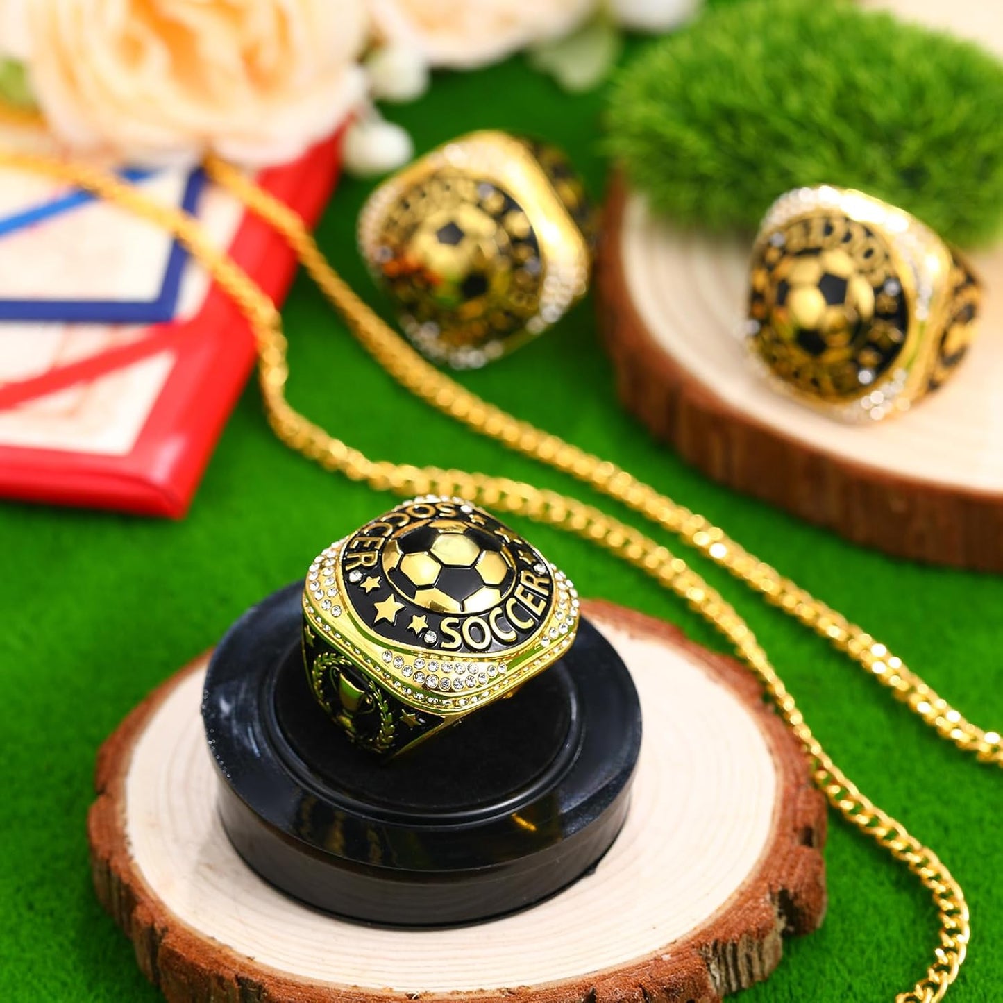 ⚽ 10 Pack Soccer Championship Ring Gold with Stand & Chain — Youth & Adult Sports