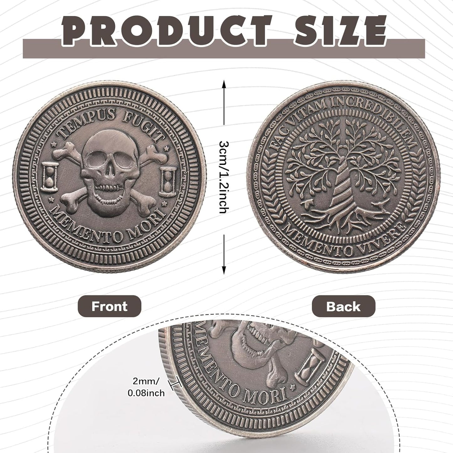 5/10 PACK Memento Mori Challenge Coin – Tempus Fugit • Memento Vivere (Antique Silver)