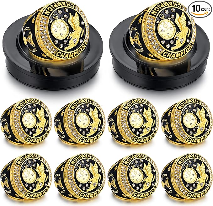 10 Pack Track & Field Championship Rings with Display Stand and Chain
