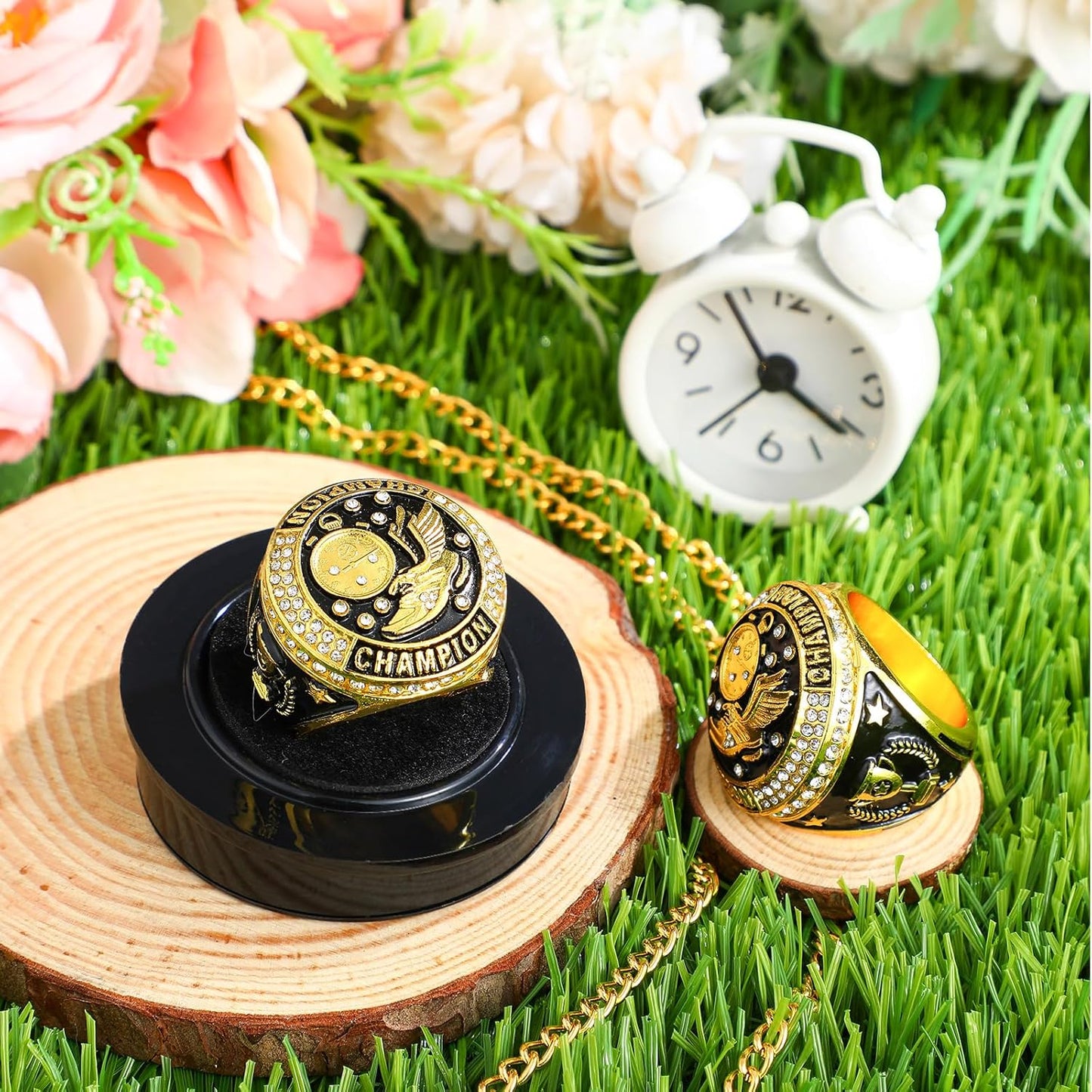 10 Pack Track & Field Championship Rings with Display Stand and Chain