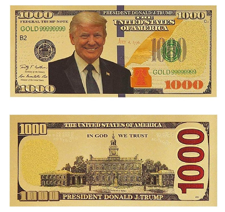 President Donald J. Trump $1000 Gold Foil Banknote – Collector's Edition | 50-100 Pc Lots