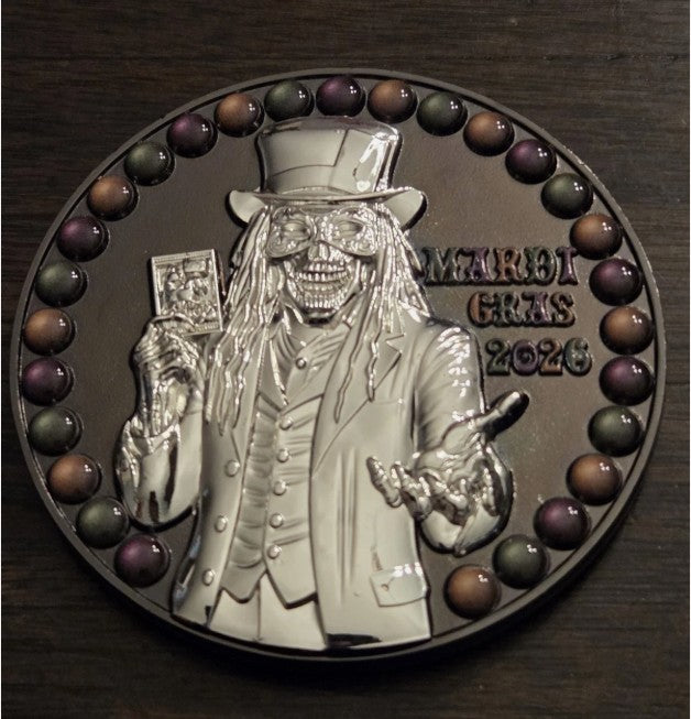 Universal Orlando Resort Security Challenge Coin – Mardi Gras 2026 – RARE Black Nickel & Shiny Silver 2-Tone