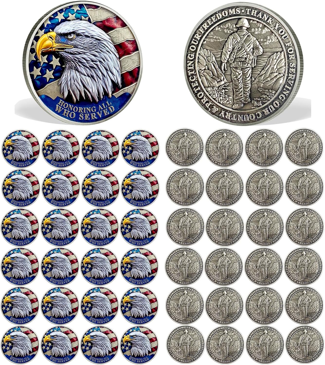 50 0R 100 PCS Honoring All Who Served Bald Eagle Veteran Challenge Coin