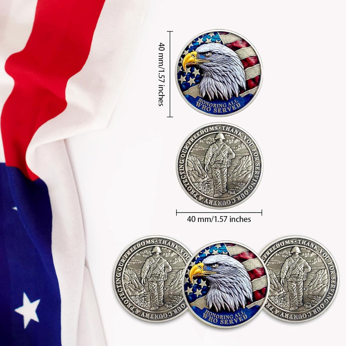 50 0R 100 PCS Honoring All Who Served Bald Eagle Veteran Challenge Coin