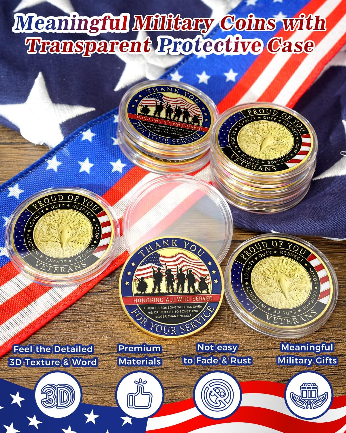 Thank You For Your Service Veterans Eagle Challenge Coin – Proud of You (50|100 Pack)