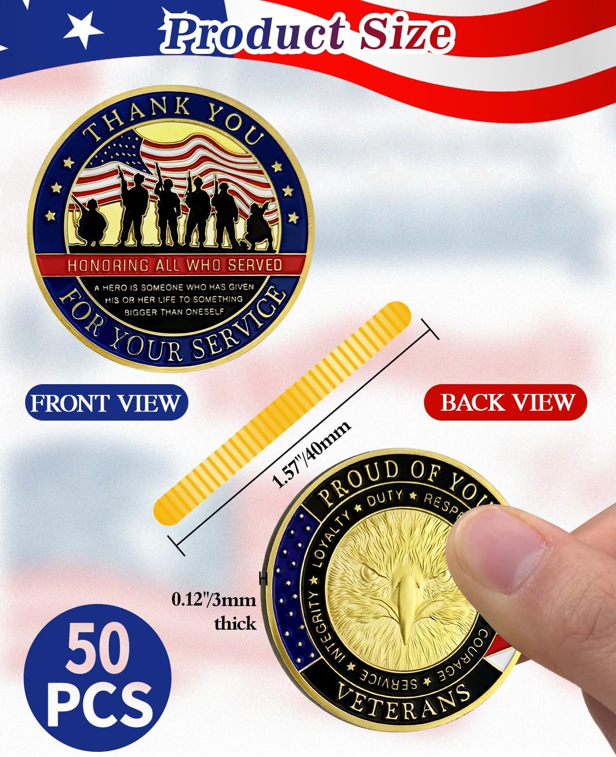 Thank You For Your Service Veterans Eagle Challenge Coin – Proud of You (50|100 Pack)