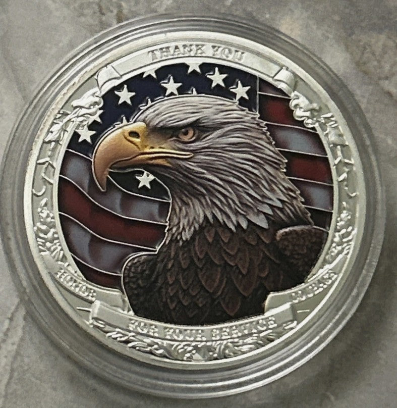 USA Veteran Thank You For Your Service Challenge Coin – Bald Eagle & American Soldiers (50 Pack)