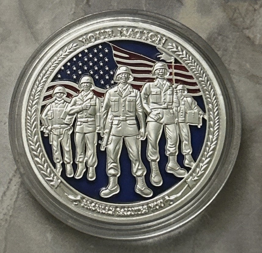 USA Veteran Thank You For Your Service Challenge Coin – Bald Eagle & American Soldiers (50 Pack)
