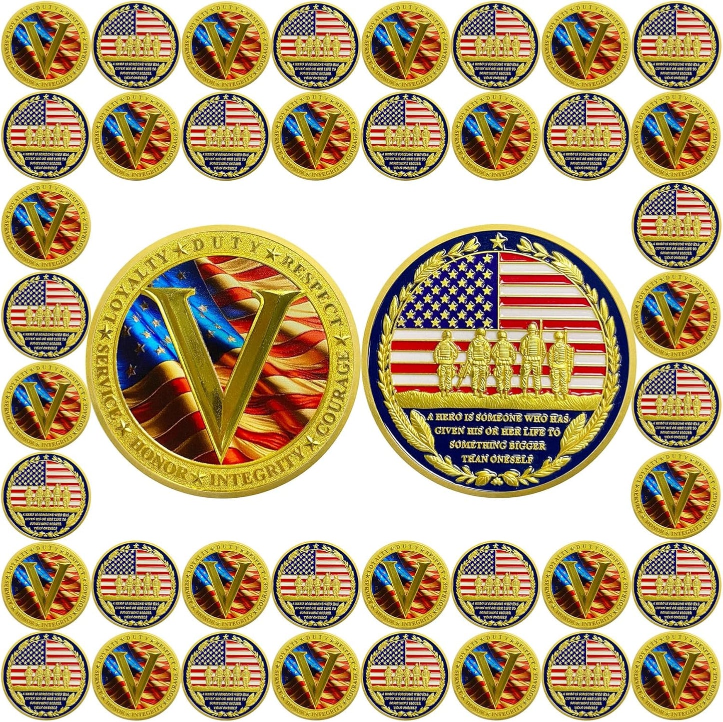 Veterans V Challenge Coin – Loyalty Duty Respect Honor (40 or 80 Pack)