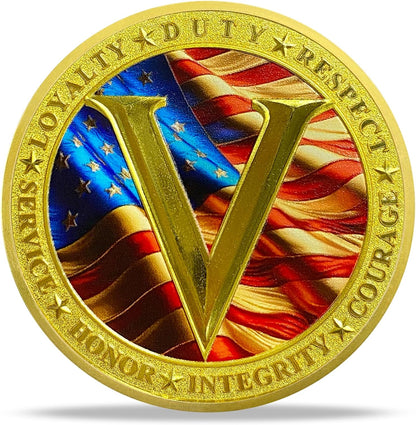 Veterans V Challenge Coin – Loyalty Duty Respect Honor (40 or 80 Pack)