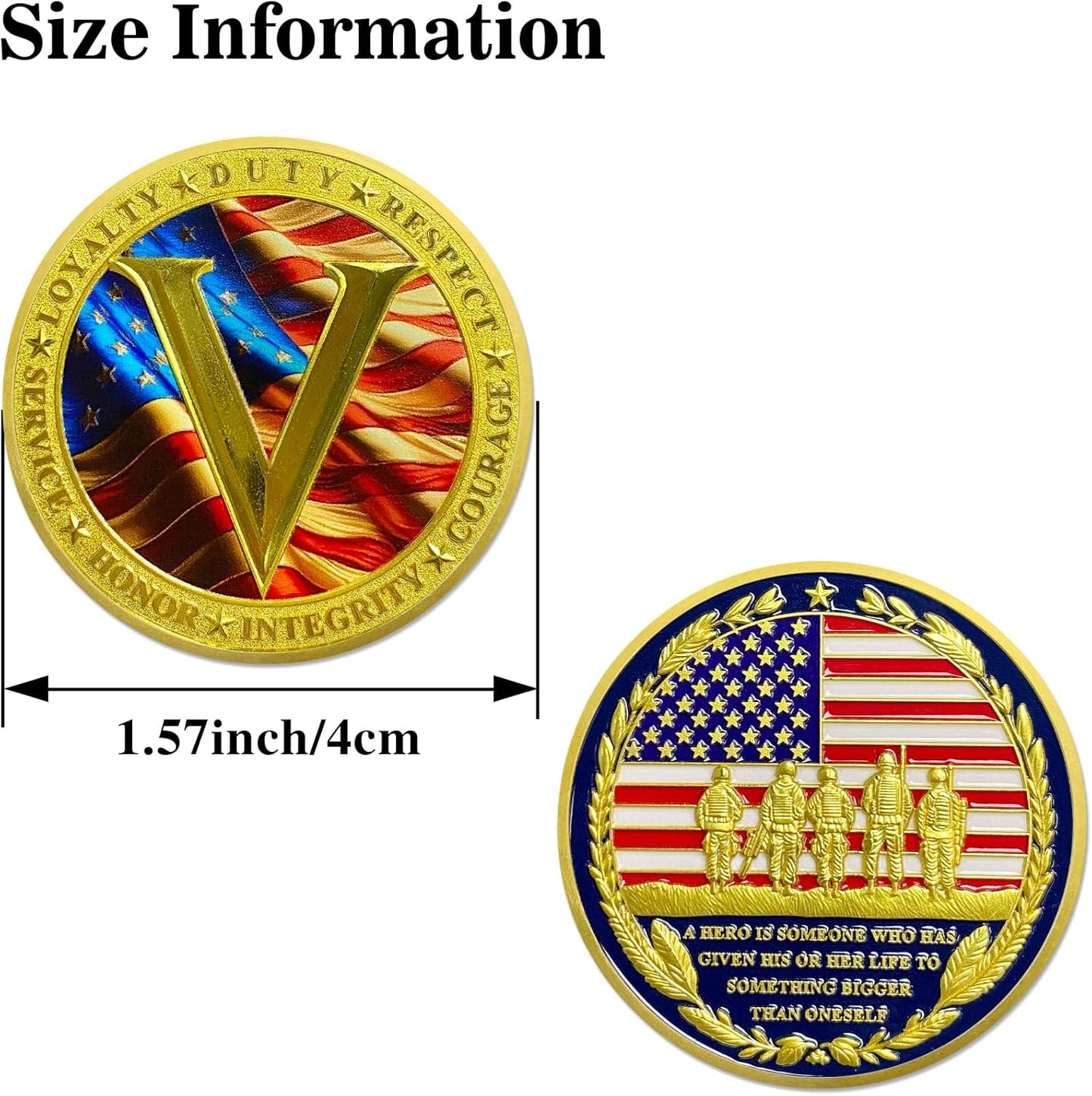 Veterans V Challenge Coin – Loyalty Duty Respect Honor (40 or 80 Pack)