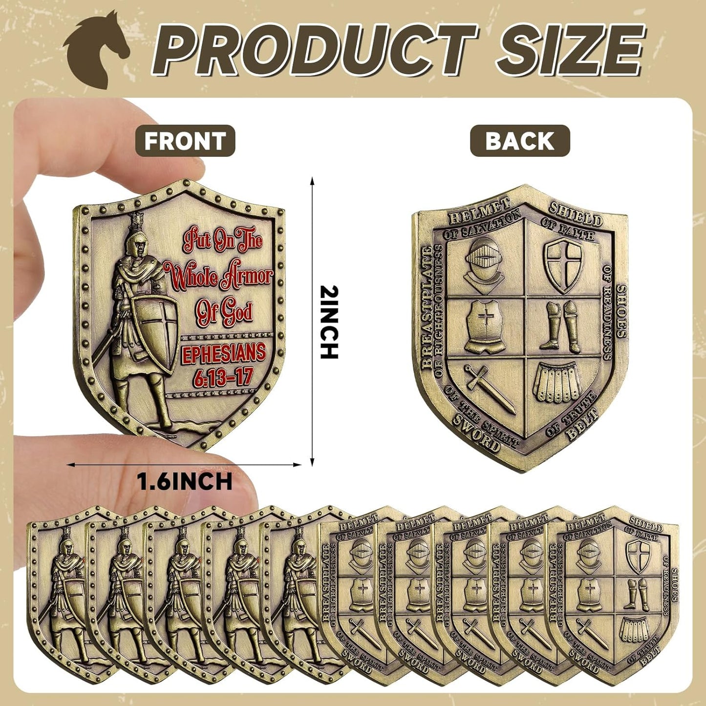 10 Pack Armor of God Shield Challenge Coins – Ephesians 6:13-17 | Double Sided