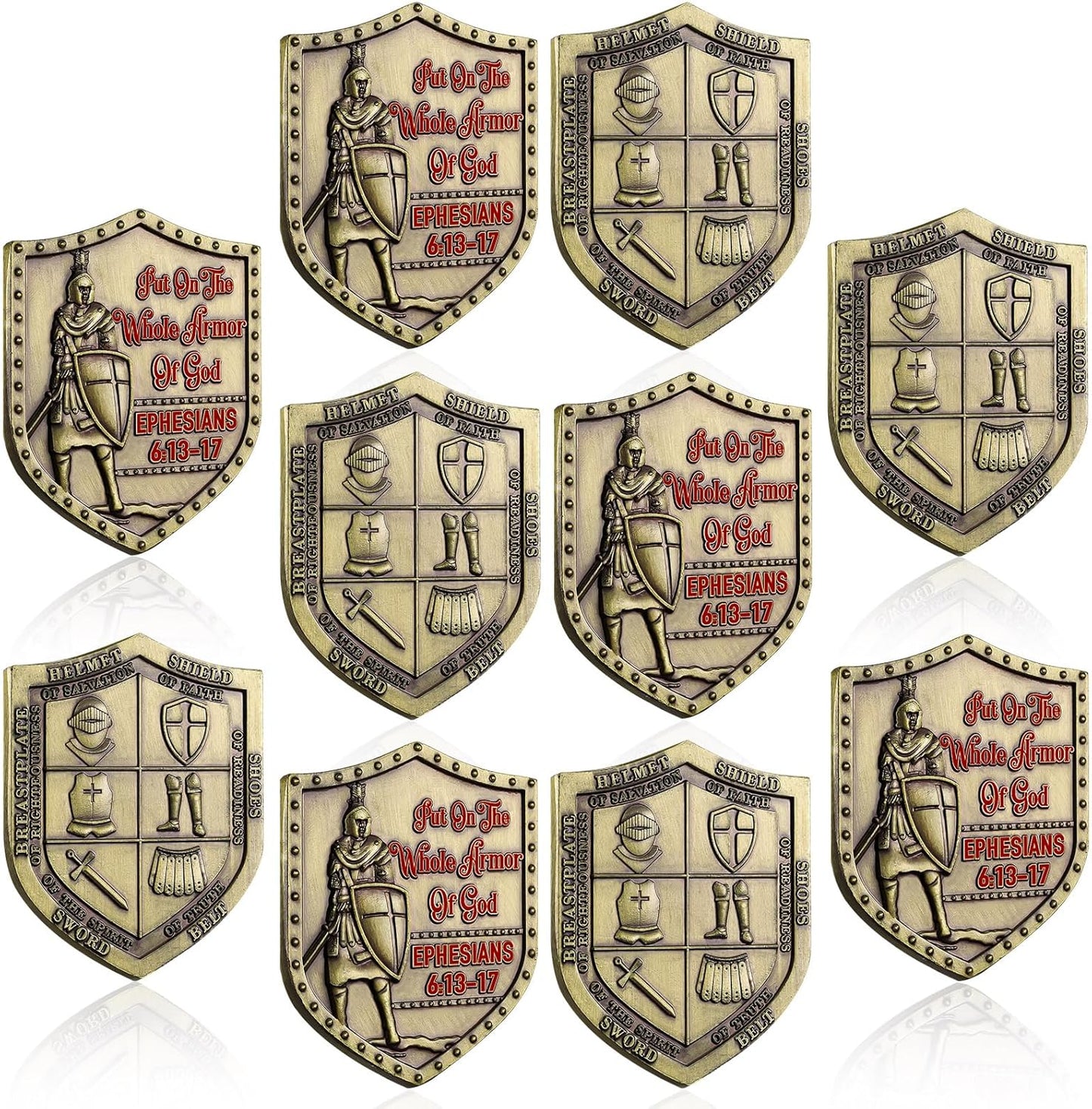10 Pack Armor of God Shield Challenge Coins – Ephesians 6:13-17 | Double Sided