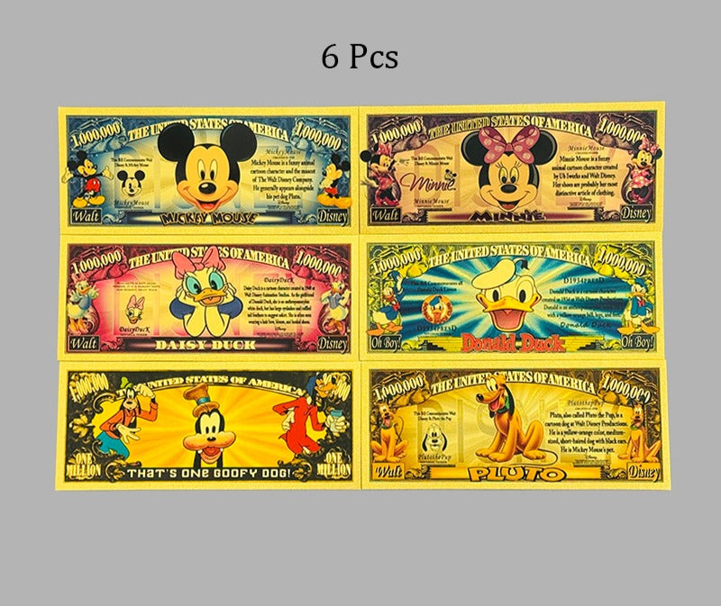 Disney Classic Characters Gold Foil Novelty Bills — 6-Piece Set