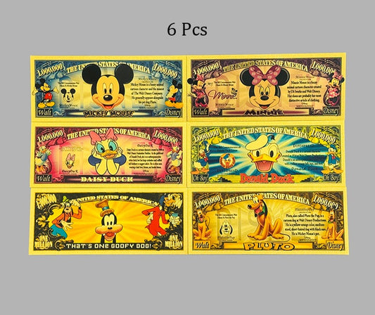 Disney Classic Characters Gold Foil Novelty Bills — 6-Piece Set