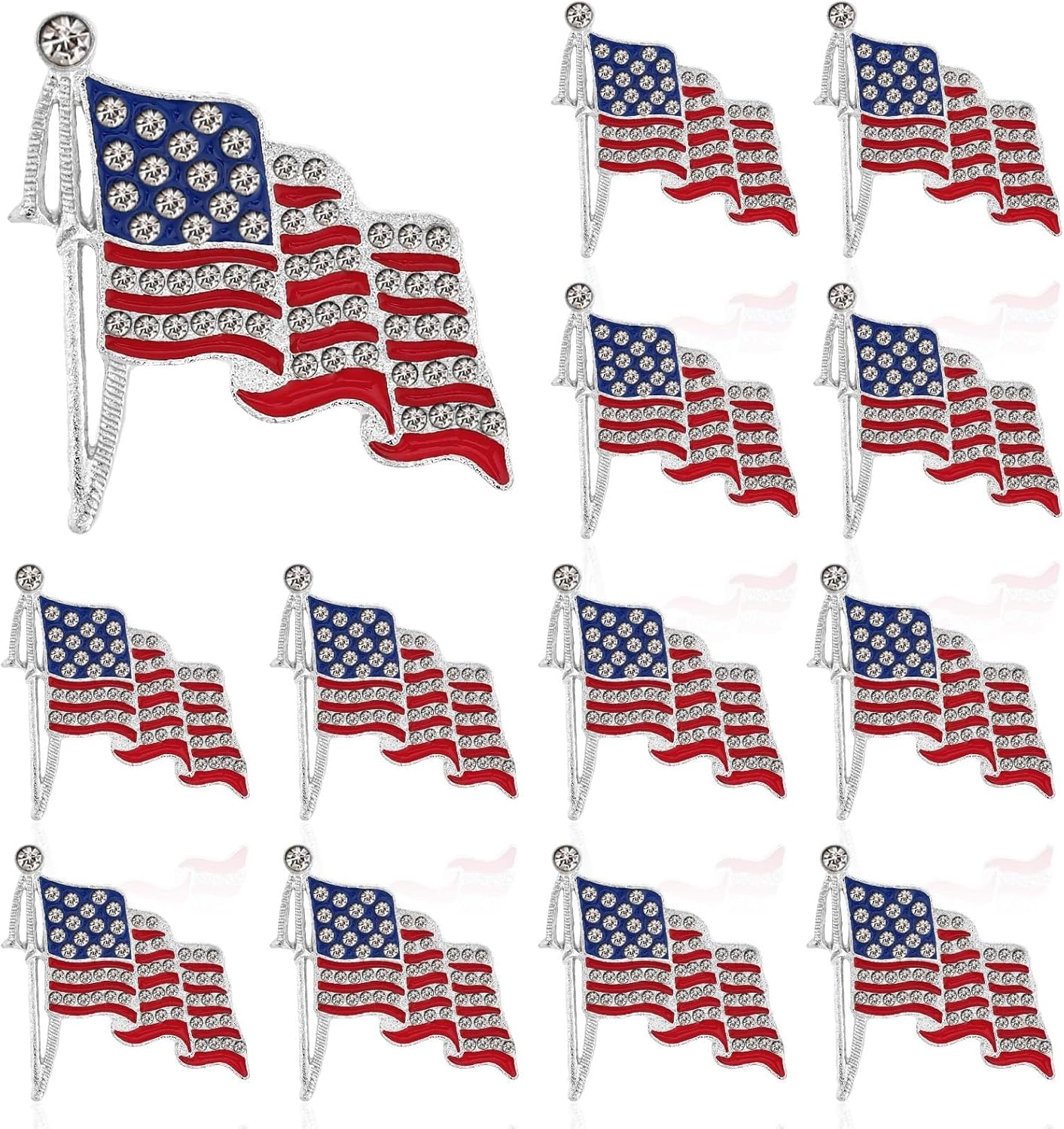 American Flag Rhinestone Lapel Pin – Patriotic Crystal Enamel Pin (12/24/48 Pack)