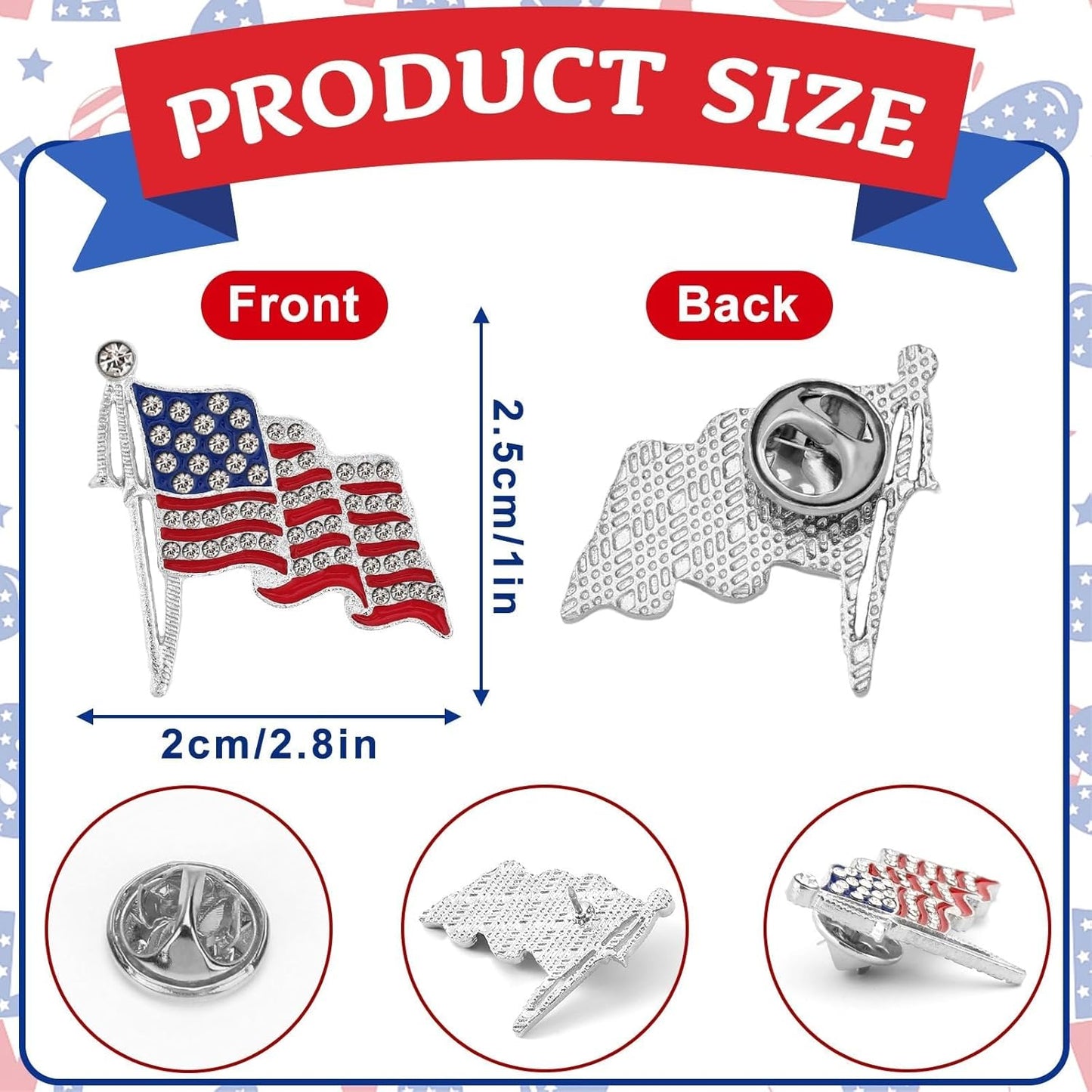 American Flag Rhinestone Lapel Pin – Patriotic Crystal Enamel Pin (12/24/48 Pack)