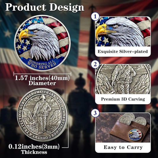 10Pcs Military Challenge Coins, Military Appreciation Coins for Veterans, Thank You for Your Service Veterans Gift, Veterans Coins with Honor Eagle for US Army Service