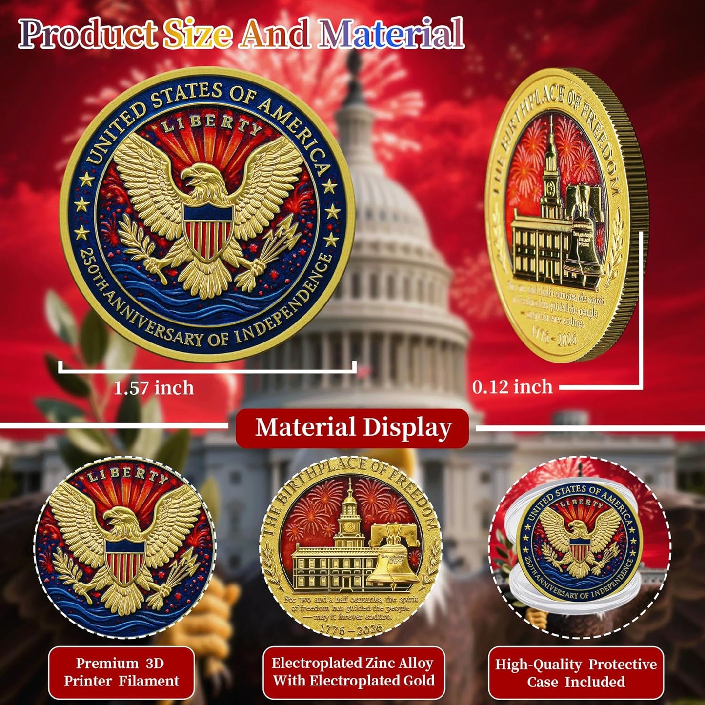 16 Pack 250th Anniversary of Independence Eagle Coin USA 250 Years