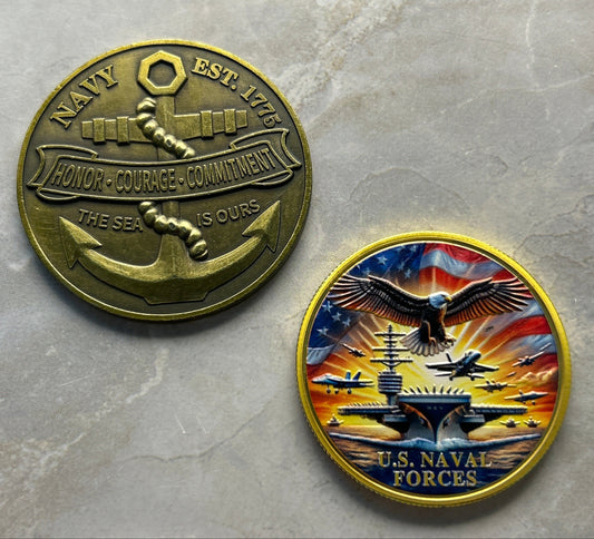 US Navy Challenge Coin Set – Sailor's Creed & U.S. Naval Forces (40mm & 45mm)